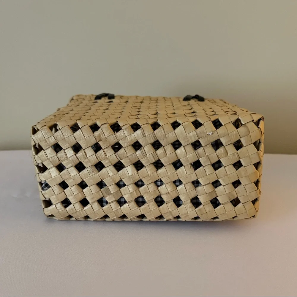 Esprit Black and Cream Woven Double Top Handle Basket Bag - Picture 5 of 9